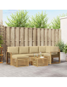 Set di divani da esterno 7 pcs Bianco e Beige Poliestere
