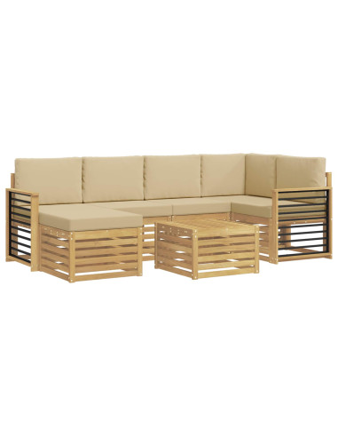 Set di divani da esterno 7 pcs Bianco e Beige Poliestere