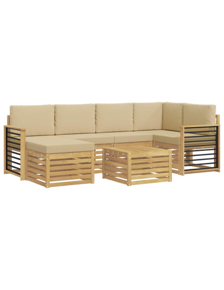 Set di divani da esterno 7 pcs Bianco e Beige Poliestere