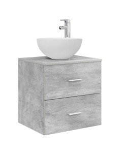 Mobiletto con Lavabo a Parete Grigio Cemento 49,5 x 35 x 63 cm