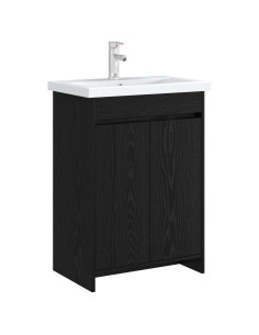 Mobiletto da Bagno Sotto Lavabo Rovere Nero 56 x 37,5 x 81 cm 2