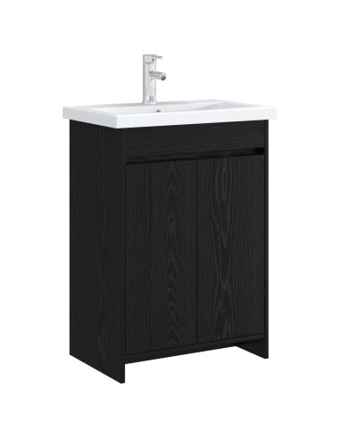 Mobiletto da Bagno Sotto Lavabo Rovere Nero 56 x 37,5 x 81 cm