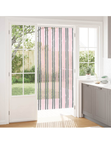 Tenda per insetti in chenille Grigio Argento e Rosa 90 x 200 cm