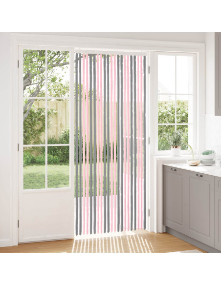Tenda per insetti in chenille Grigio Argento e Rosa 90 x 220 cm
