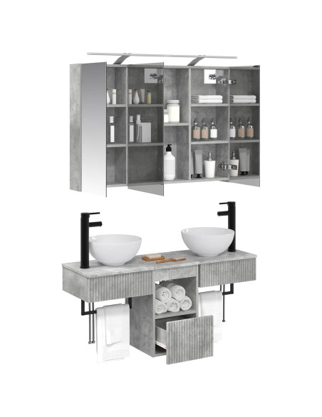 Set di Armadi da Bagno 4 pcs Grigio Cemento 100 x 14,5 x 70 cm