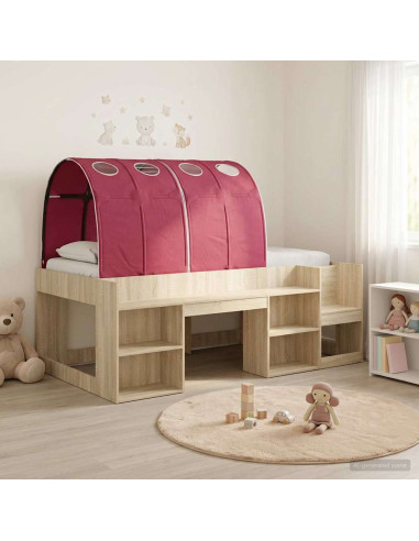Letto con Tunnel con lo scaffale 3 pz Rovere Sonoma e Rosso