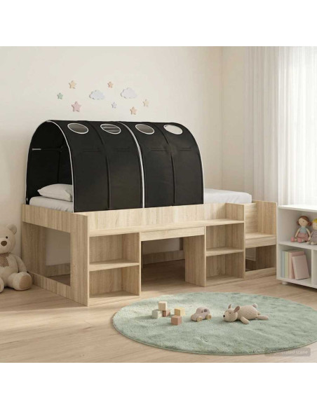 Letto con Tunnel 3 pz Rovere Sonoma e Nero Legno ingegnerizzato