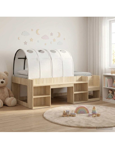Letto con Tunnel con lo scaffale 3 pz Rovere Sonoma e Bianco