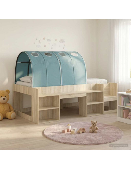Letto con Tunnel 3 pz Rovere Sonoma e Azzurro Legno multistrato