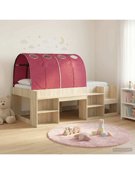 Letto con Tunnel 3 pz Rovere Sonoma e Rosso Legno multistrato