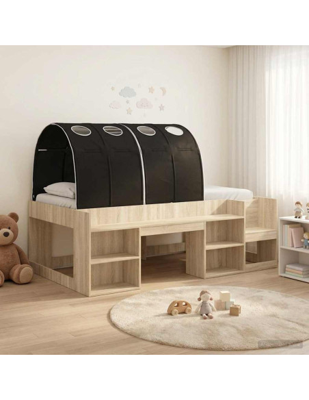 Letto con Tunnel 3 pz Rovere Sonoma e Nero Legno multistrato