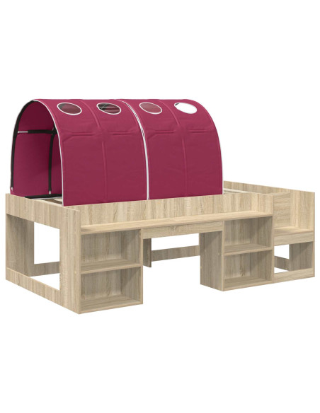 Letto con Tunnel 3 pz Rovere Sonoma e Rosso Legno multistrato
