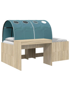 Letto con Tunnel 3 pz Rovere Sonoma e Azzurro Legno multistrato 2