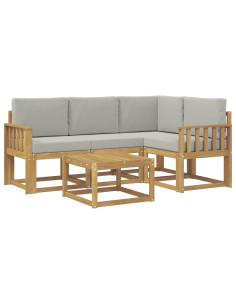 Set di divani da esterno 5 pcs Bianco e Grigio Chiaro 2