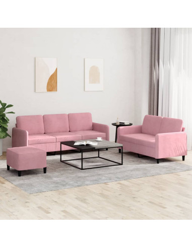 Set di Divani 3 pz Rosa in Velluto