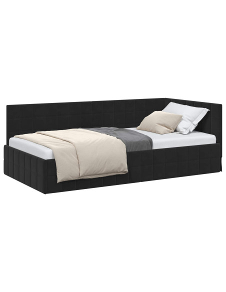 Cornice del letto ad angolo Nero 100 cm x 200 cm Velluto
