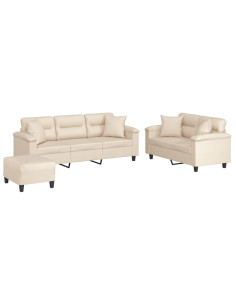 Set Divani 3 pz con Cuscini Beige in Tessuto Microfibra