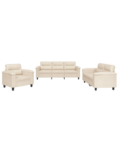 Set Divani 3 pz con Cuscini Beige in Tessuto Microfibra