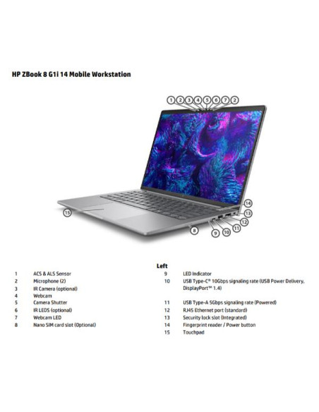 HP NB WKS HP ZBOOK 8 14G1I ULTRA 7 255H 16GB 512GB SSD 14 NVIDIA QUADRO RTX 500 4GB WIN 11 PRO