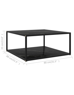 Tavolino da Salotto Nero 80x80x35 cm in Vetro Temperato