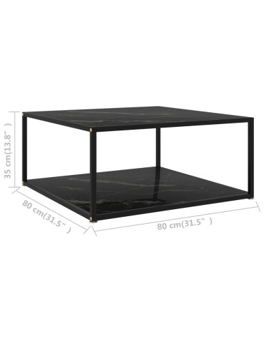 Tavolino da Salotto Nero 80x80x35 cm in Vetro Temperato