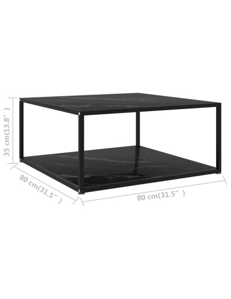 Tavolino da Salotto Nero 80x80x35 cm in Vetro Temperato