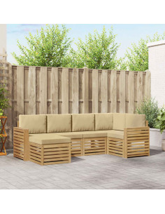 Set di divani da esterno 6 pcs Bianco e Beige Poliestere