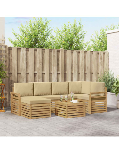 Set di divani da esterno 7 pcs Bianco e Beige Poliestere