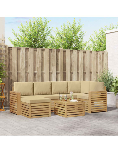 Set di divani da esterno 7 pcs Bianco e Beige Poliestere