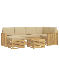 Set di divani da esterno 7 pcs Bianco e Beige Poliestere 2