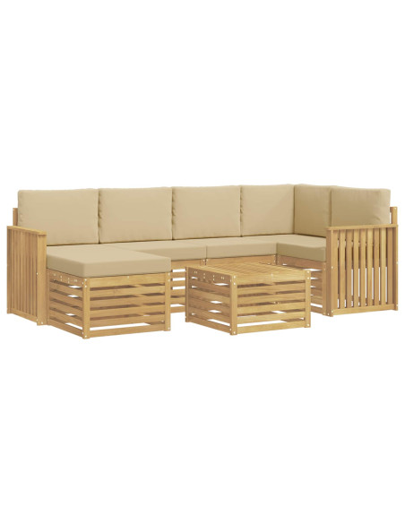 Set di divani da esterno 7 pcs Bianco e Beige Poliestere