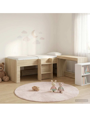 Letto alto per bambini con scrivania 2 pz Rovere Sonoma