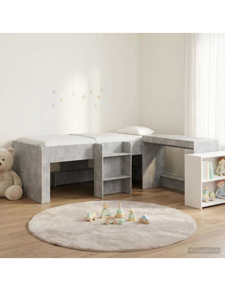 Letto alto per bambini con scrivania 2 pz Grigio Cemento