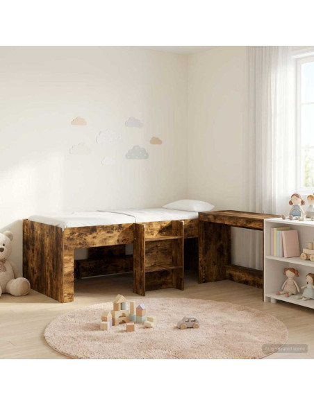 Letto alto per bambini con scrivania 2 pz Rovere Fumo