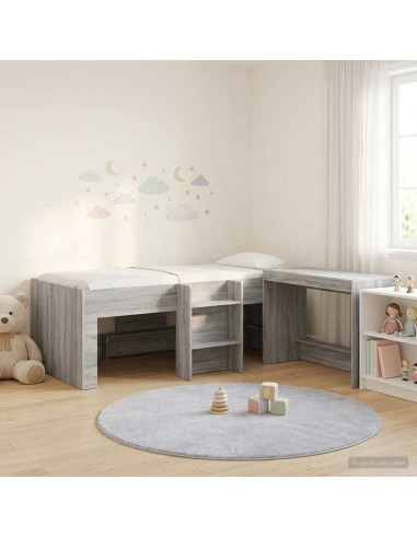 Letto alto per bambini con scrivania 2 pz Sonoma grigio