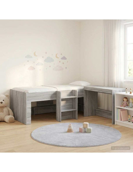 Letto alto per bambini con scrivania 2 pz Sonoma grigio