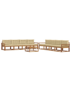 Set di divani da esterno con cuscino 9 pcs Naturale e Beige 2