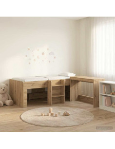 Letto alto per bambini con scrivania 2 pz Rovere Artigianale