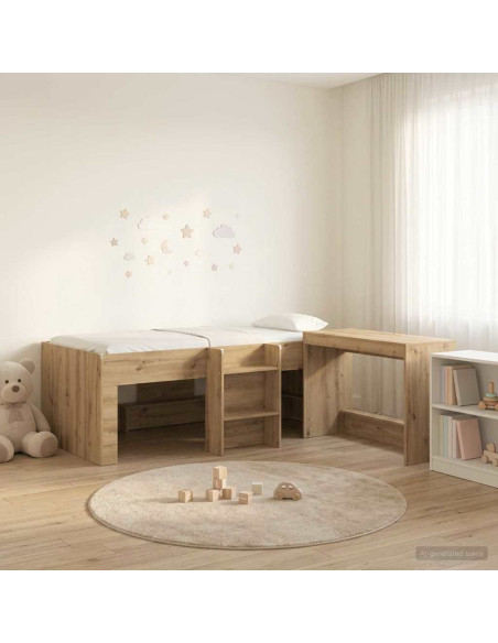 Letto alto per bambini con scrivania 2 pz Rovere Artigianale