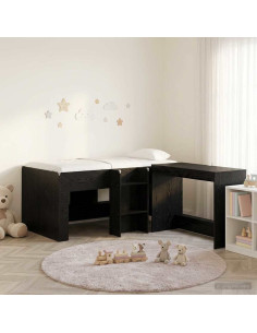 Letto alto per bambini con scrivania 2 pz Rovere Nero
