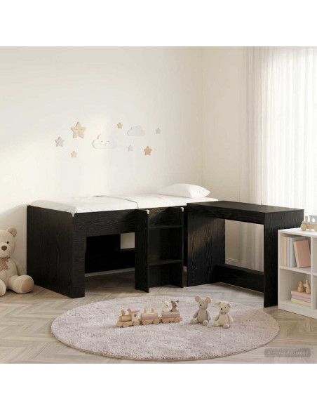 Letto alto per bambini con scrivania 2 pz Rovere Nero
