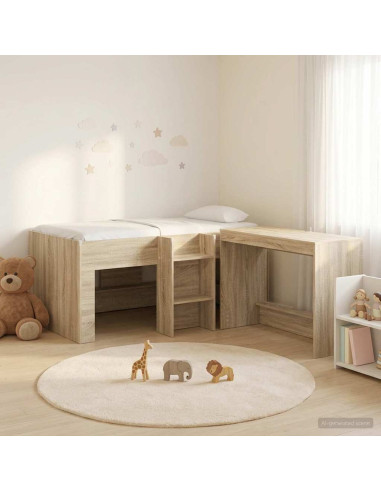 Letto alto per bambini con scrivania 2 pz Rovere Sonoma