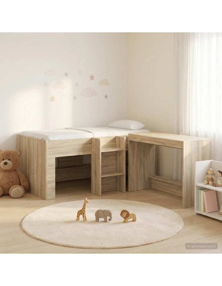 Letto alto per bambini con scrivania 2 pz Rovere Sonoma