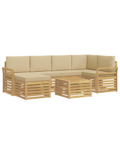 Set di divani da esterno 7 pcs Bianco e Beige Poliestere 2