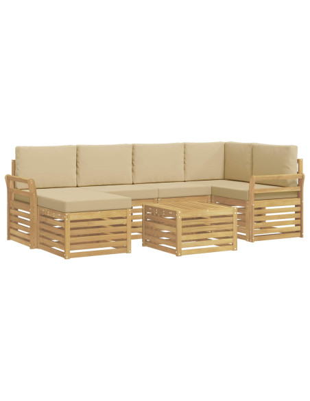Set di divani da esterno 7 pcs Bianco e Beige Poliestere