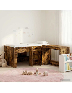 Letto alto per bambini con scrivania 2 pz Rovere Fumo