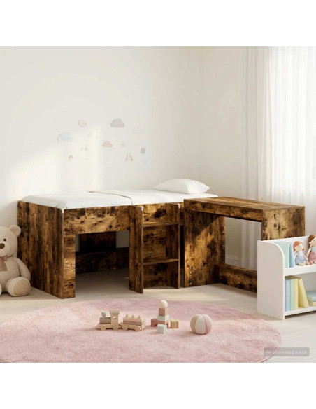 Letto alto per bambini con scrivania 2 pz Rovere Fumo