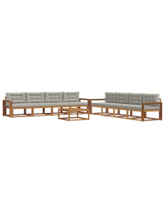 Set di divani da esterno 9 pcs Grigio Naturale e Chiaro 2