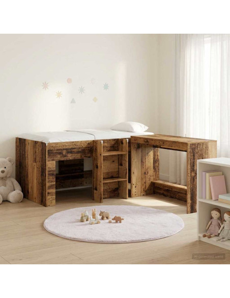 Letto alto per bambini con scrivania 2 pz Legno antico