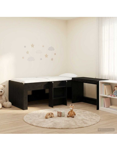 Letto alto per bambini con scrivania Rovere Nero 90 x 190 cm